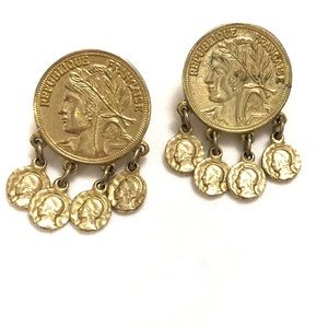 Gold colored coin stud earrings